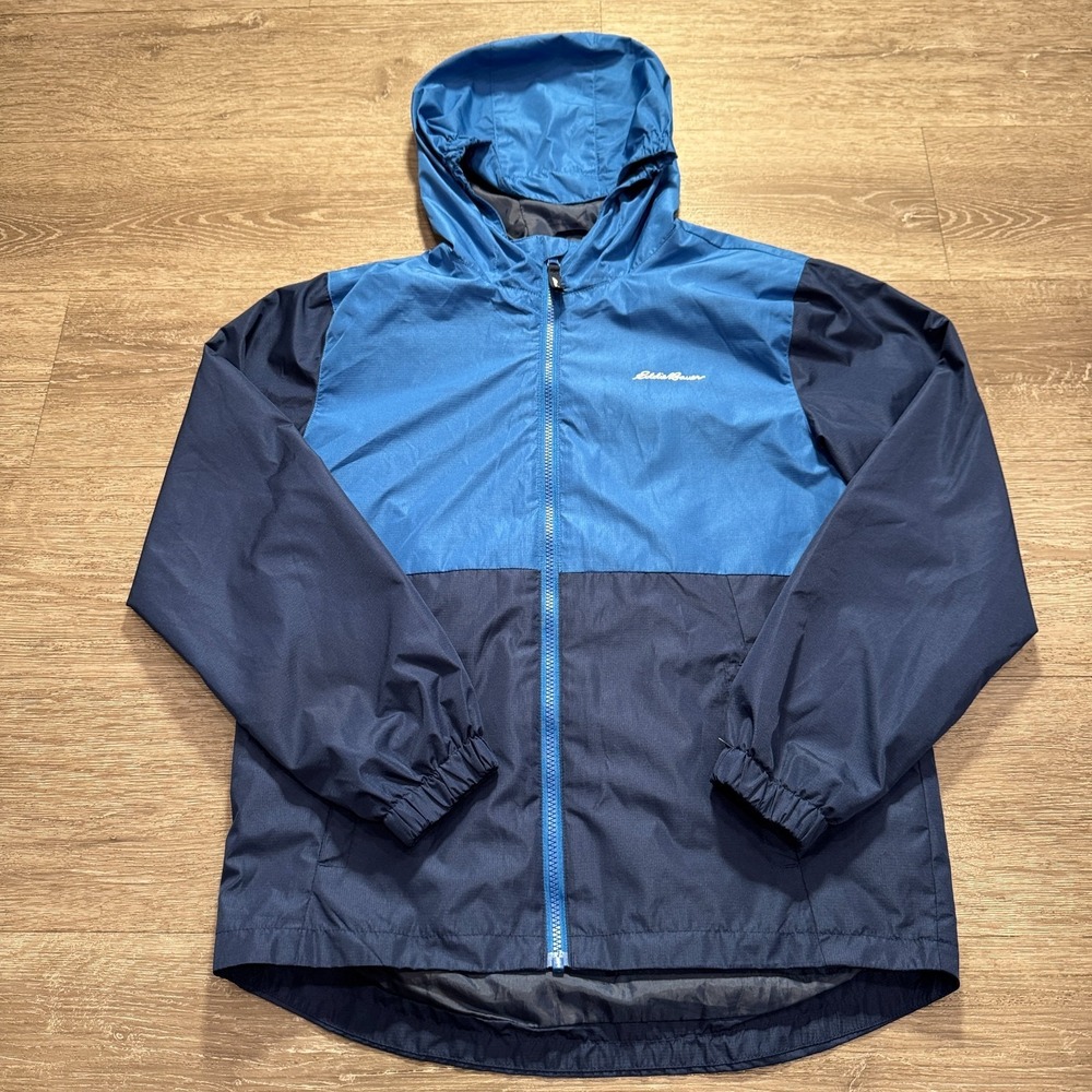 Eddie Bauer Jacket Youth Large 14 16 Blue Raincoat WindBreaker Full Zip Hooded